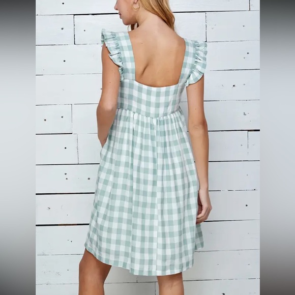 1105.  Light Sage Gingham Ruffle Strap Sundress - Picture 6 of 6